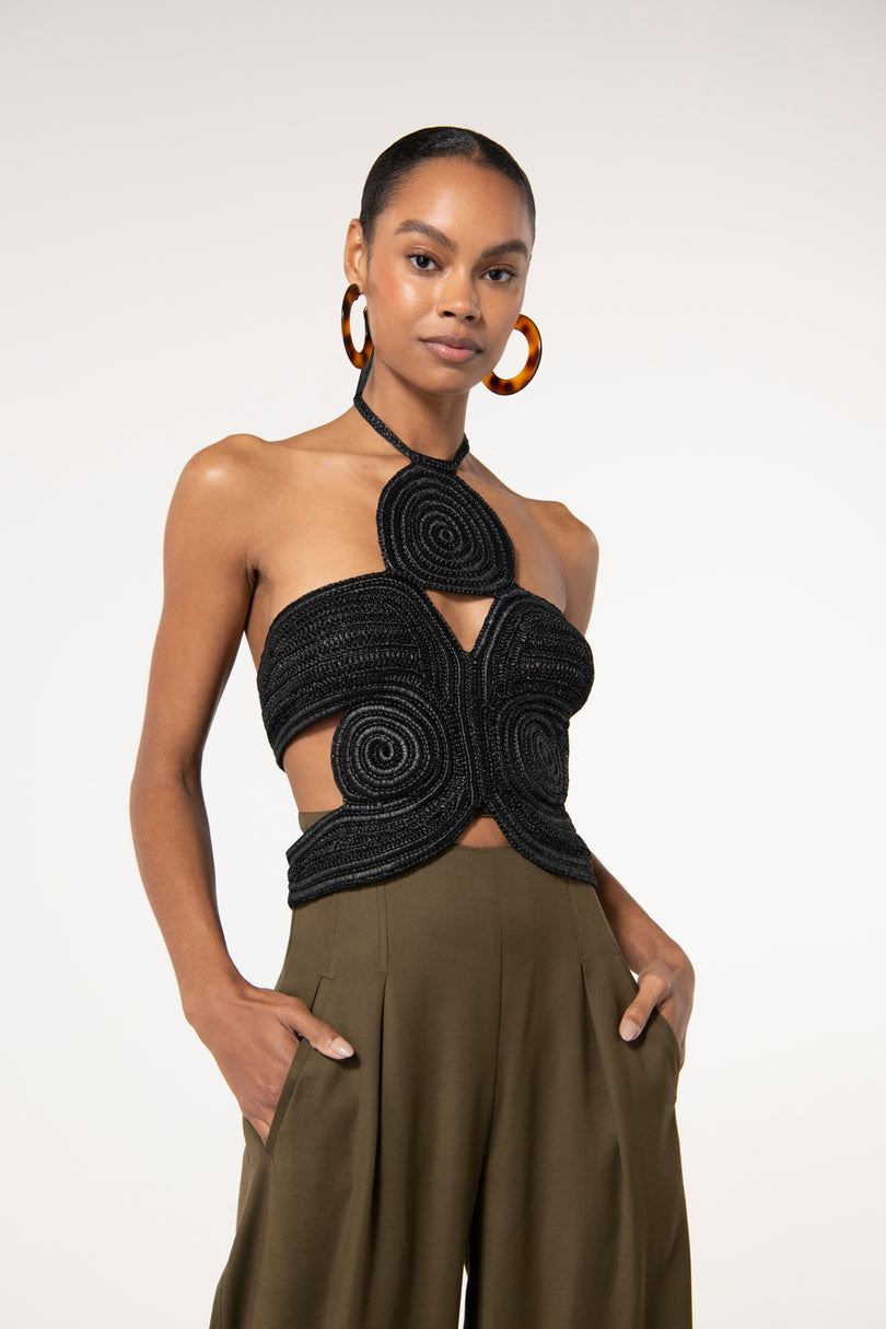 Top Cult Gaia Archer Crochet Czarne | BK5937286